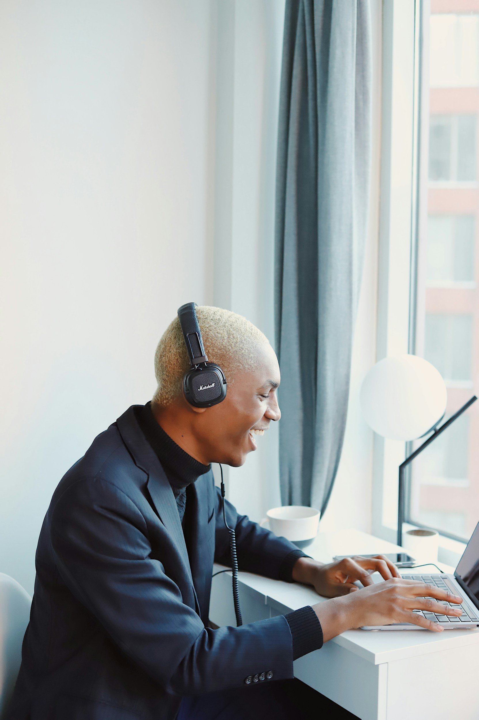 Participant listening online with headphones